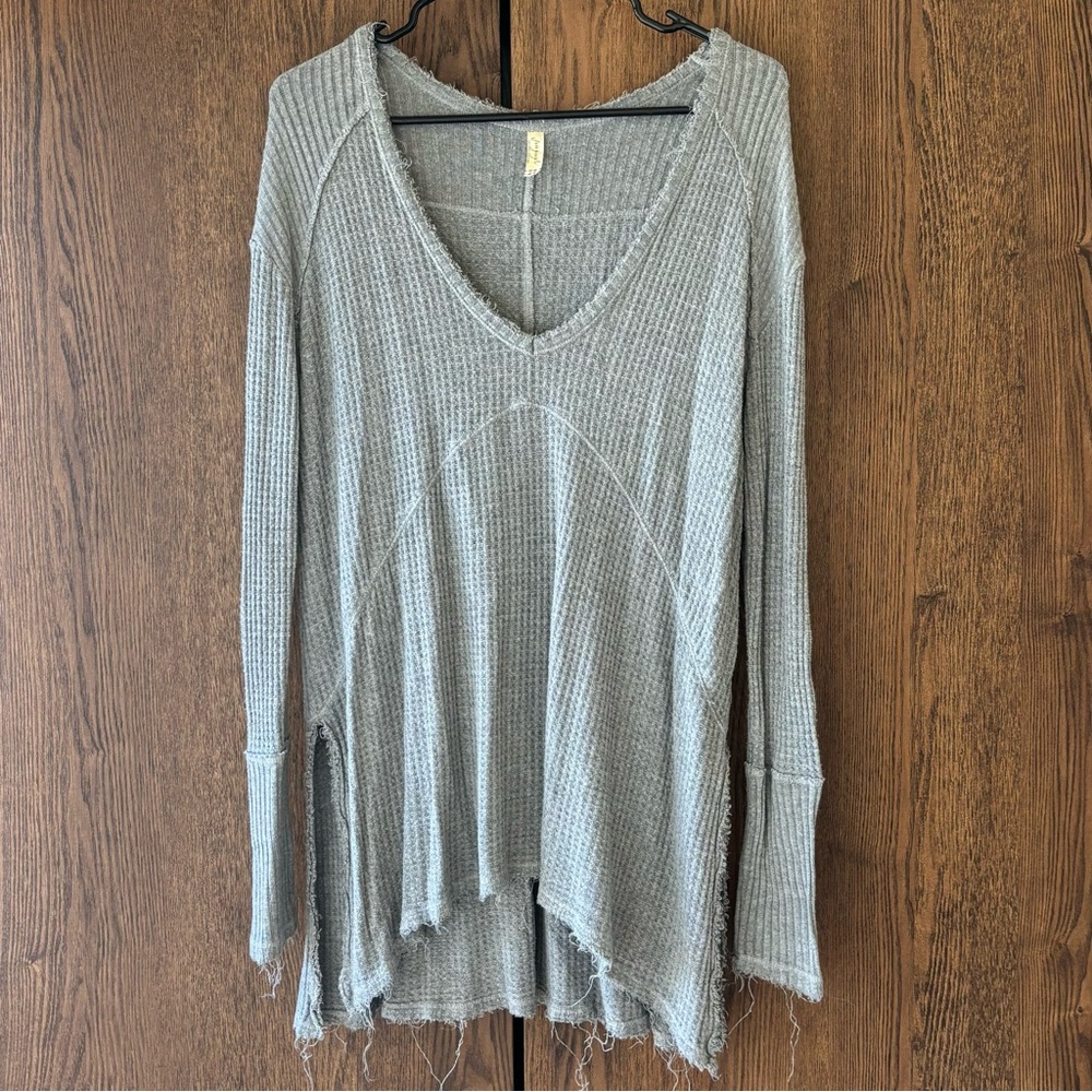 Free People Gray waffle Thermal Long Sleeve Top Small